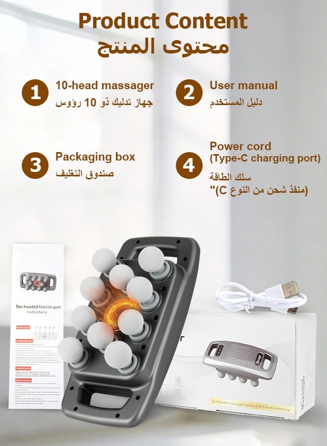 Sunbath Massage Gun, 10 Head Massge Gun, Fascia Muscle Massager, Deep Tissue Percussion Massager, Electric Massage with 9 Modes & Levels for Back Shoulders Legs Foot, Body Muscle Pain Relief Muscle Relaxation - Image 2